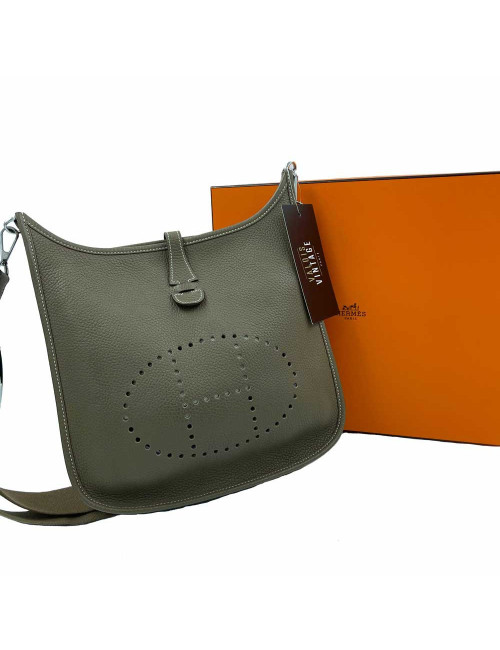 Sac HERMES Evelyne en cuir Taurillon Clémence étoupe