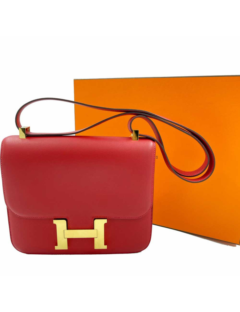 Sac Constance rouge HERMES cuir swift