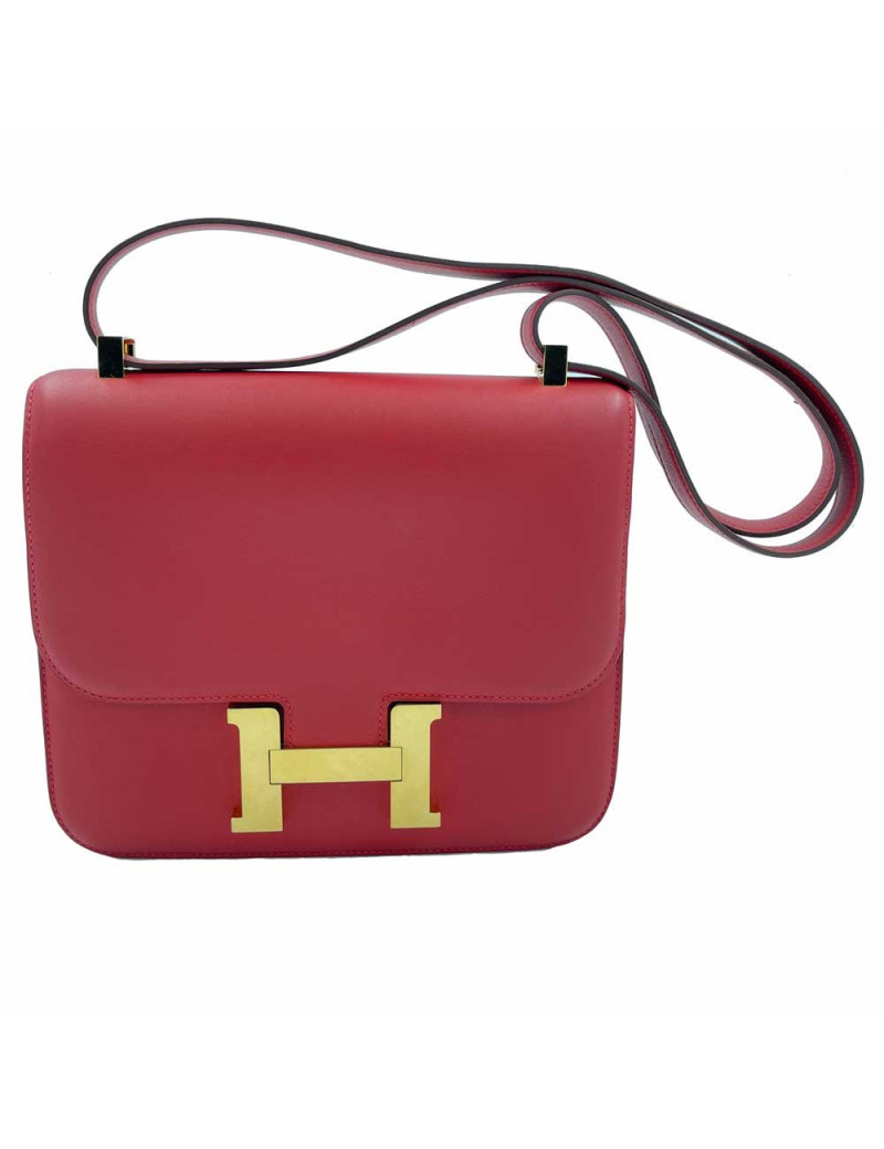 HERMES Constance Bag in Rouge Casaque Swift Leather