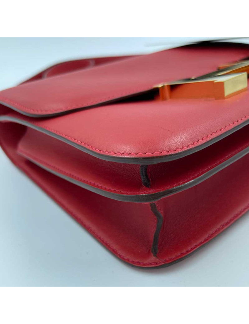 Sac Constance rouge HERMES cuir swift