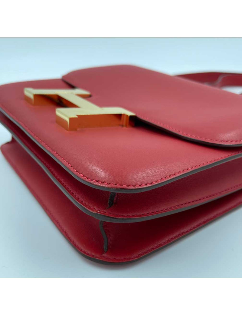 Sac Constance rouge HERMES cuir swift