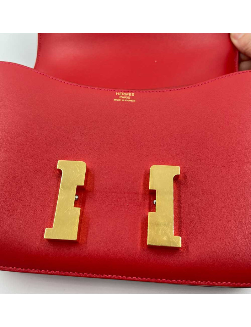 Sac Constance rouge HERMES cuir swift