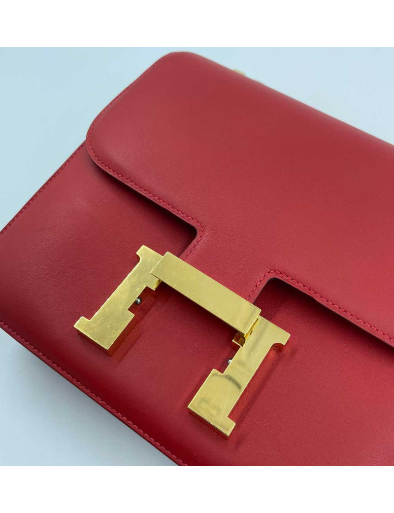 HERMES Constance Bag in Rouge Casaque Swift Leather