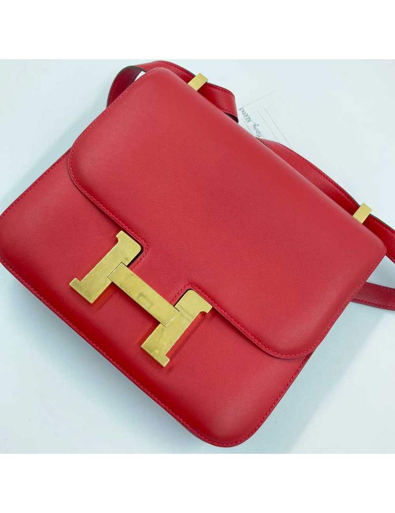 HERMES Constance Bag in Rouge Casaque Swift Leather