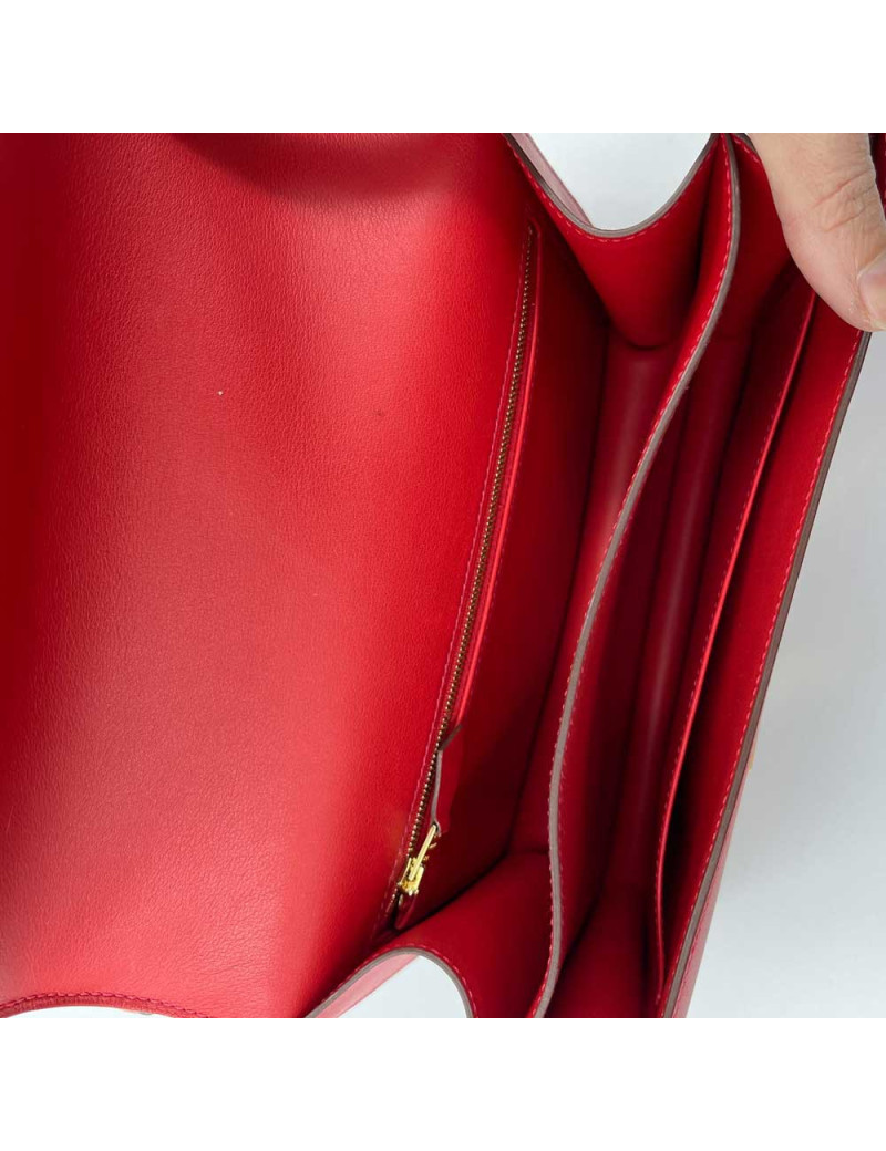 Sac Constance rouge HERMES cuir swift