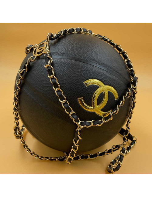 CHANEL Black BasketBall with its Chain in Leather and Metal