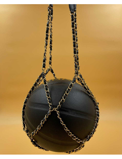 CHANEL Black BasketBall with its Chain in Leather and Metal