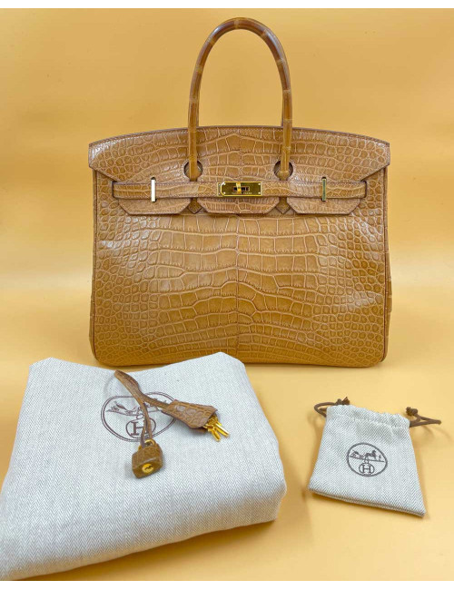 Sac Birkin 35 HERMES marron d'Inde en alligator