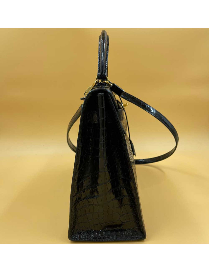 Kelly 32 sellier HERMES porosus noir Vintage