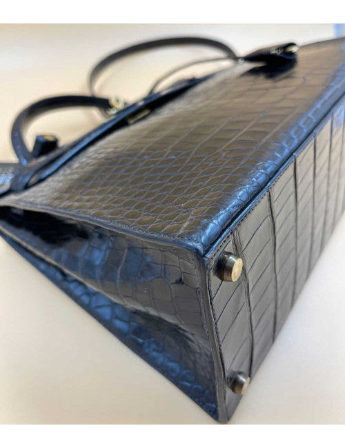 Kelly 32 sellier HERMES porosus noir Vintage