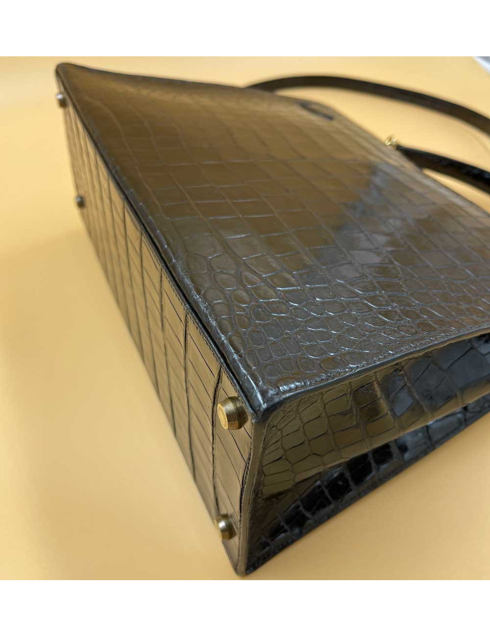 Kelly 32 sellier HERMES porosus noir Vintage