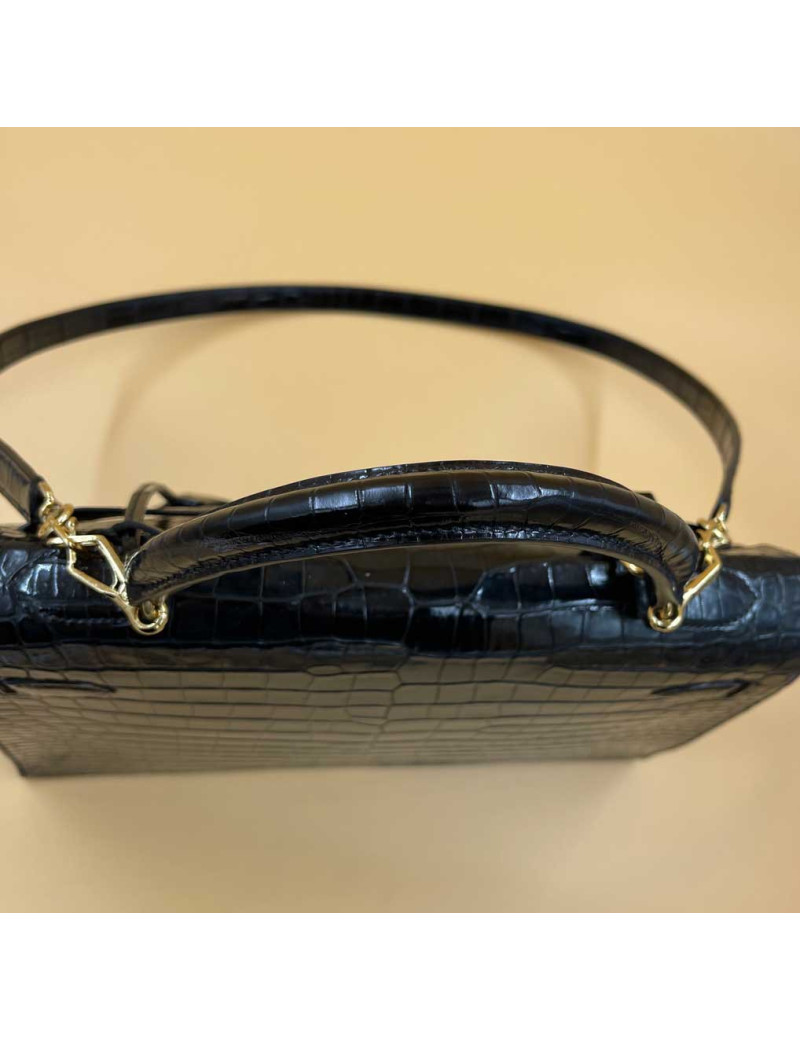 Kelly 32 sellier HERMES porosus noir Vintage