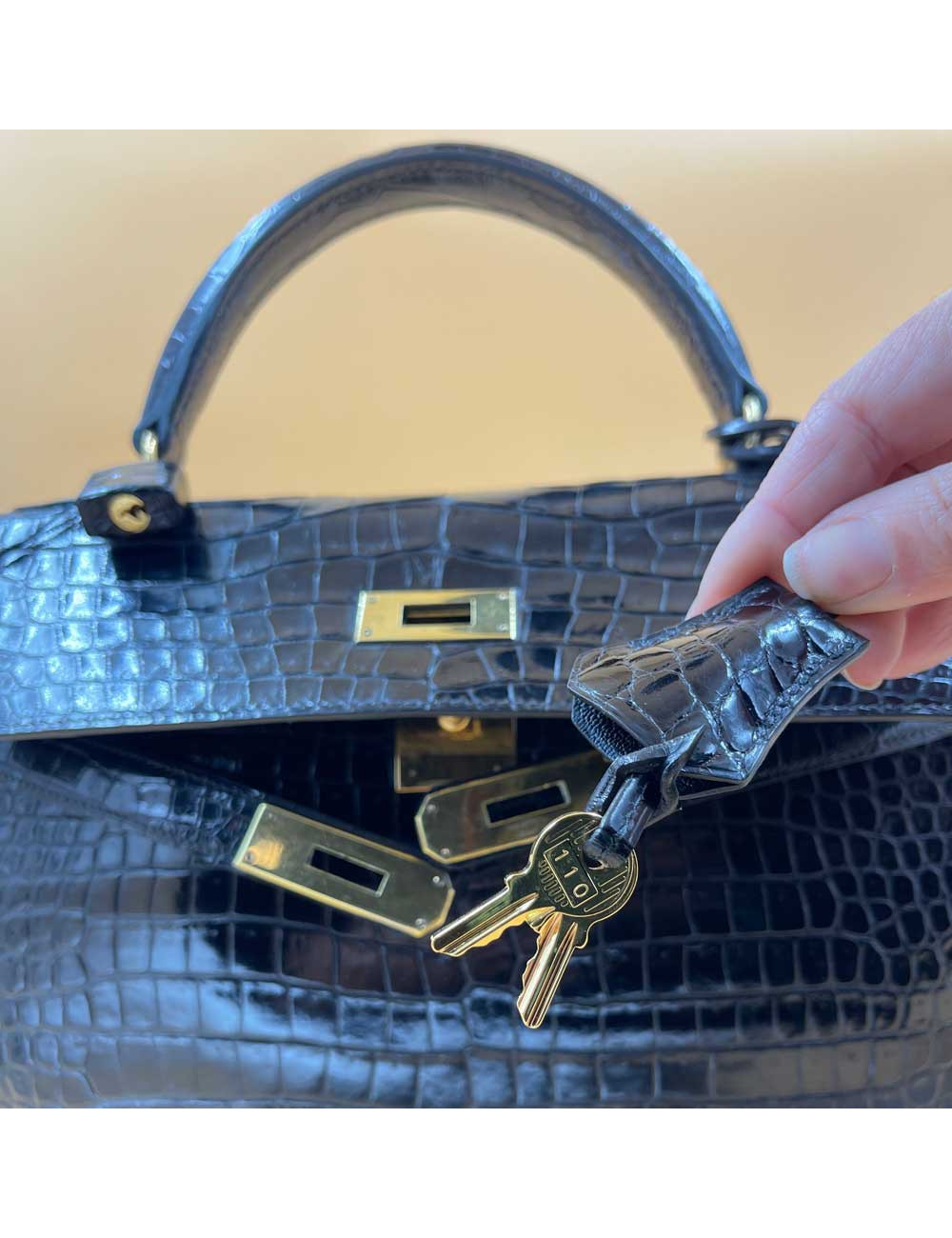 Kelly 32 sellier HERMES porosus noir Vintage