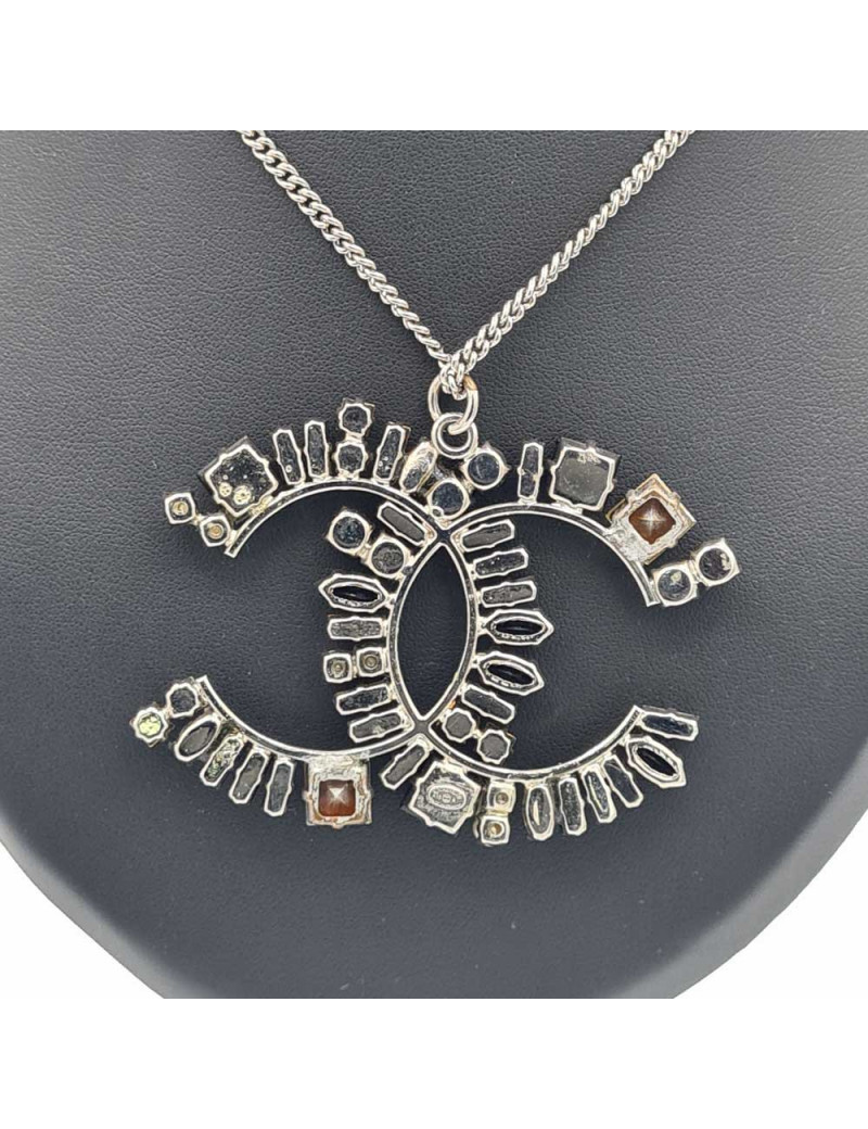 Pendentif CHANEL double cabochons noirs et brillants
