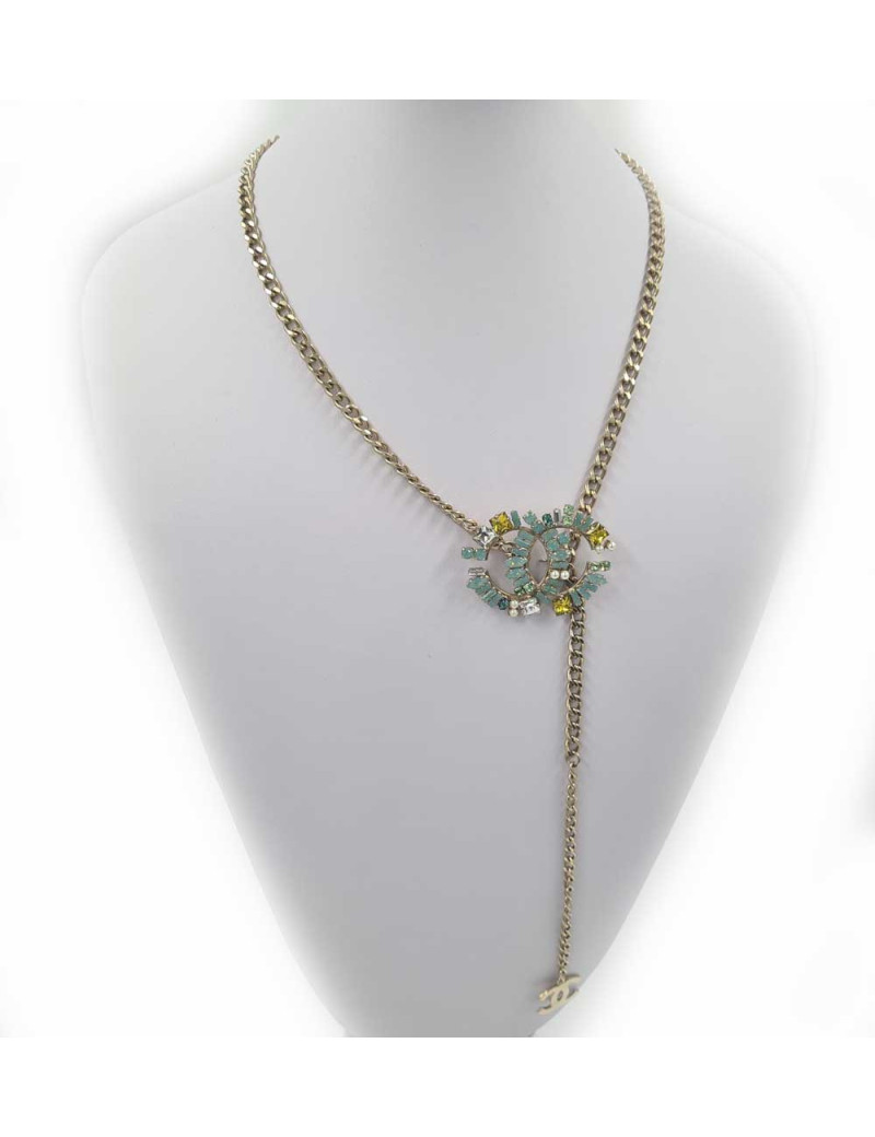 Sautoir CHANEL turquoise et or