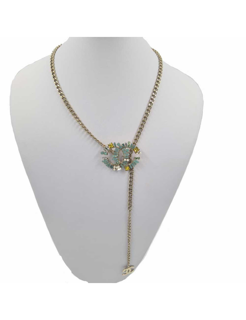Sautoir CHANEL turquoise et or
