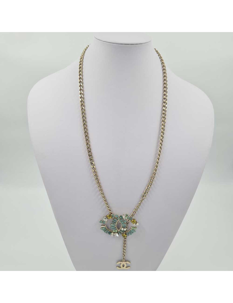 Sautoir CHANEL turquoise et or