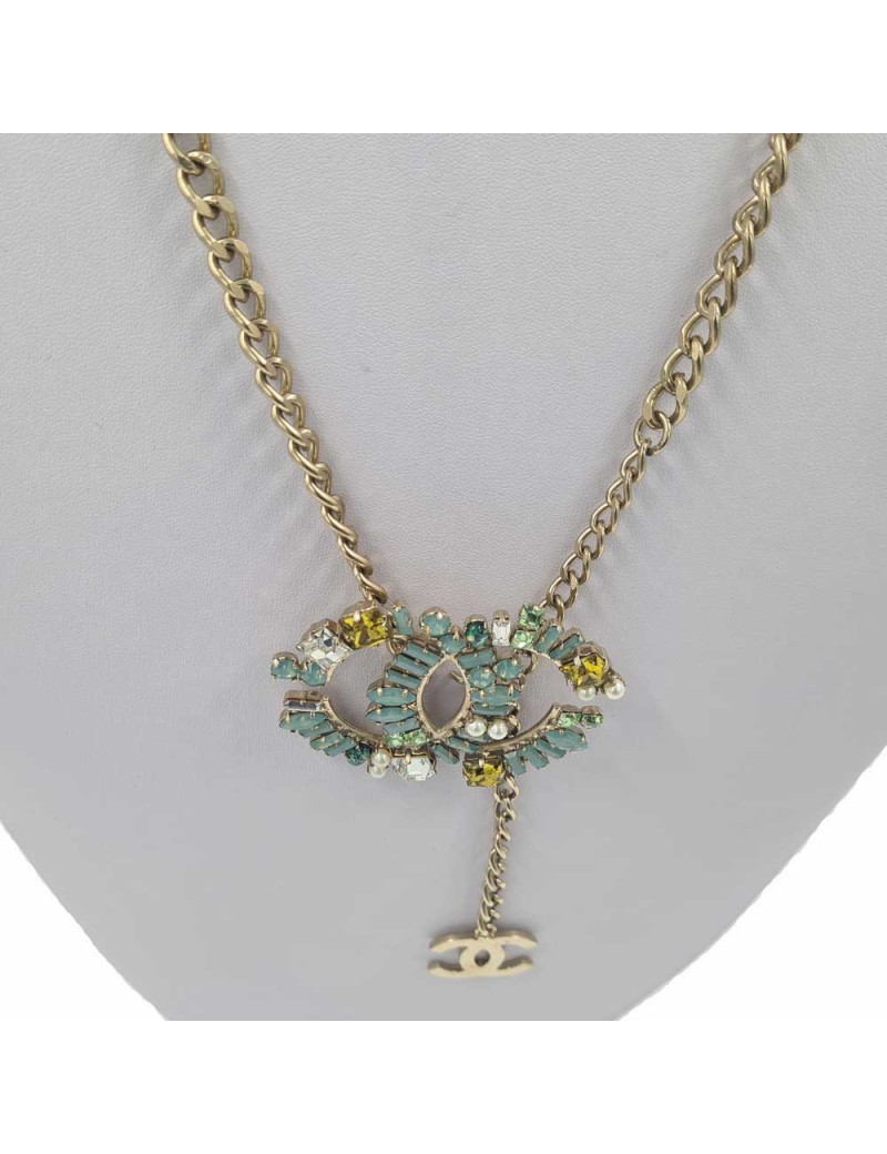 Sautoir CHANEL turquoise et or