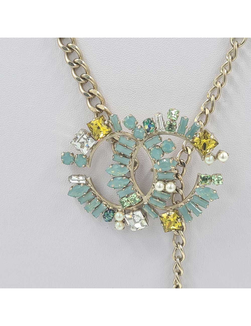 Sautoir CHANEL turquoise et or