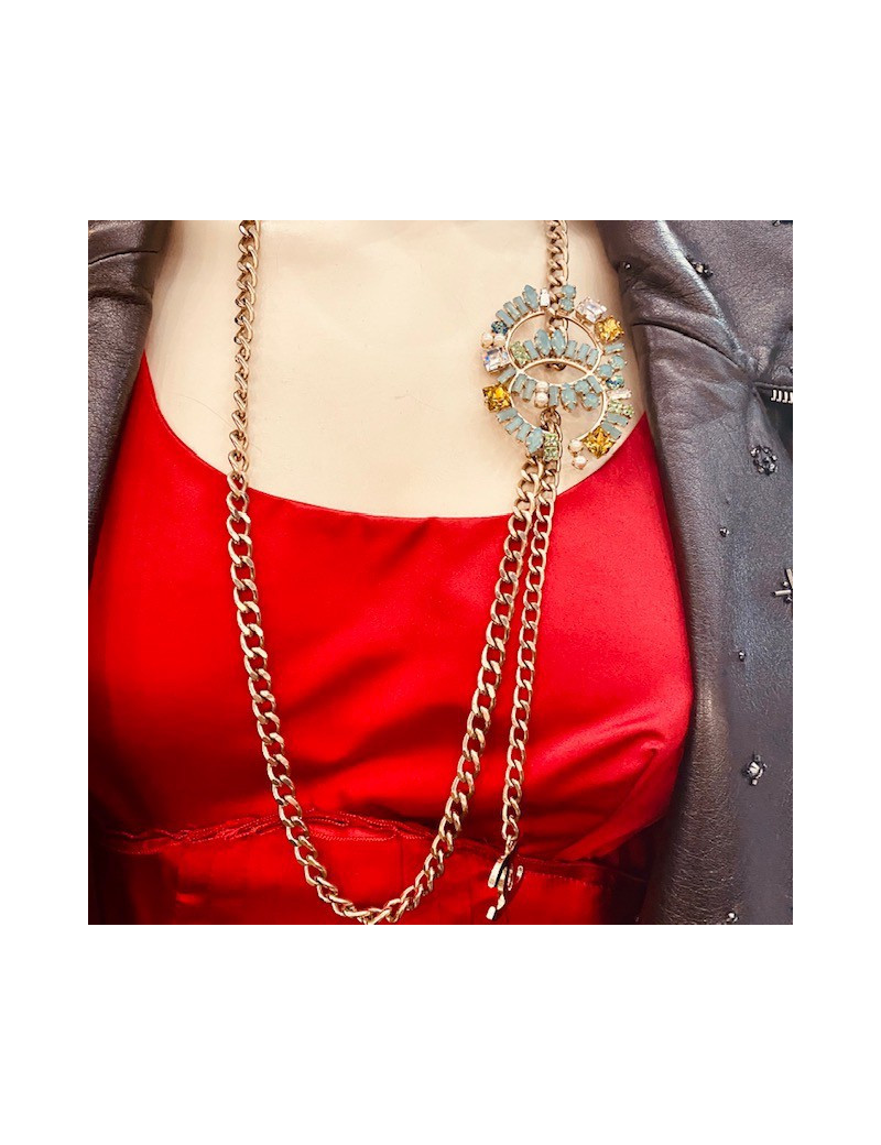 Sautoir CHANEL turquoise et or