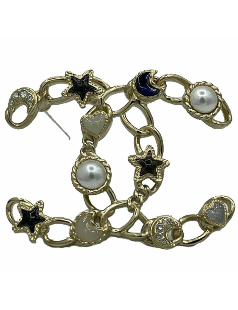 Broche Chanel CC perle strass