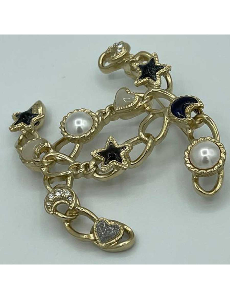 Broche Chanel CC perle strass