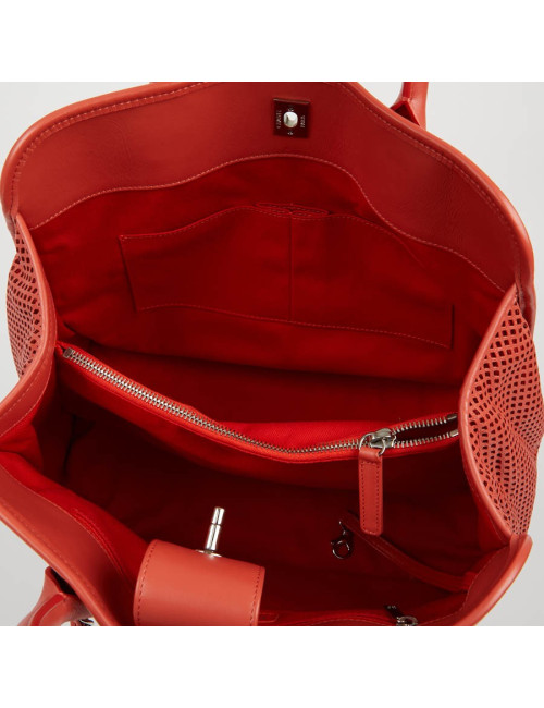 CHANEL Coral Perforated Leather Tote Bag