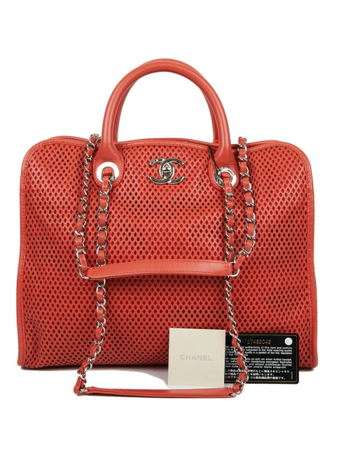 CHANEL Coral Perforated Leather Tote Bag