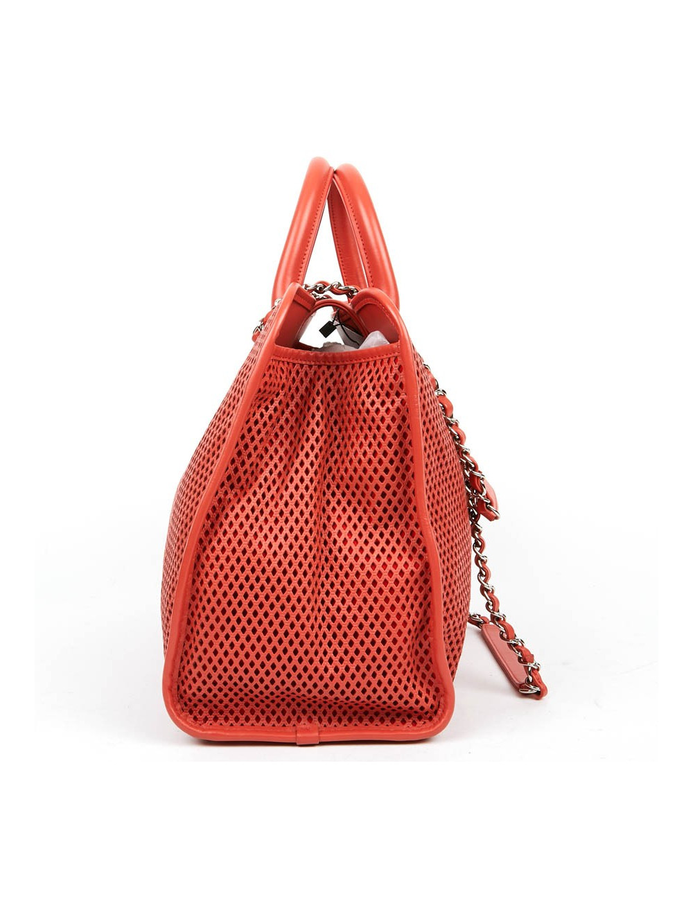 CHANEL Coral Perforated Leather Tote Bag