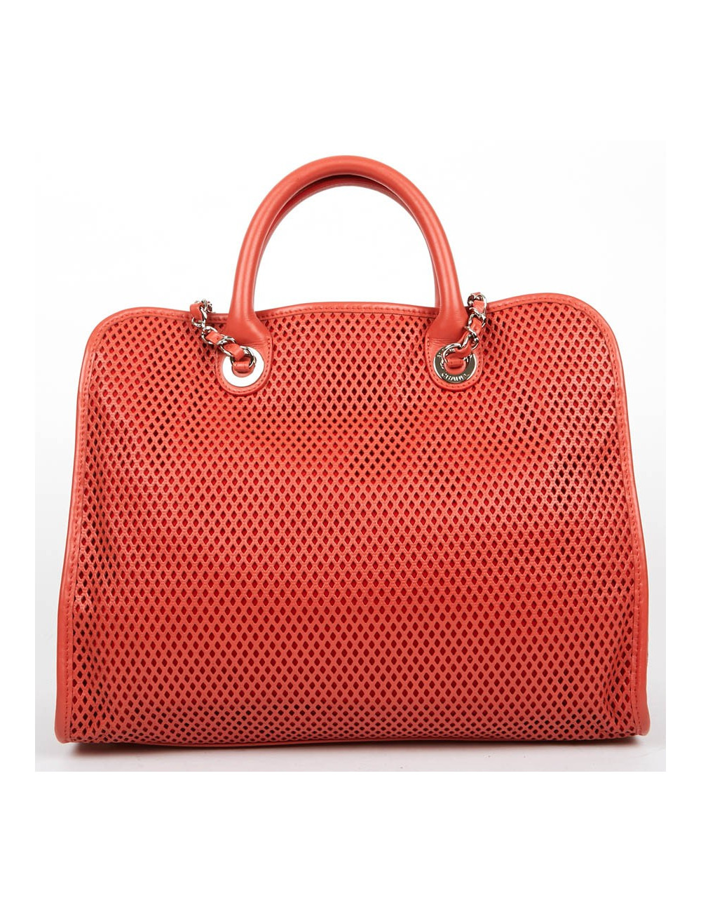 CHANEL Coral Perforated Leather Tote Bag
