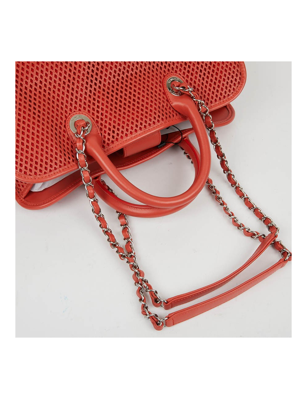 CHANEL Coral Perforated Leather Tote Bag