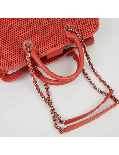 CHANEL Coral Perforated Leather Tote Bag