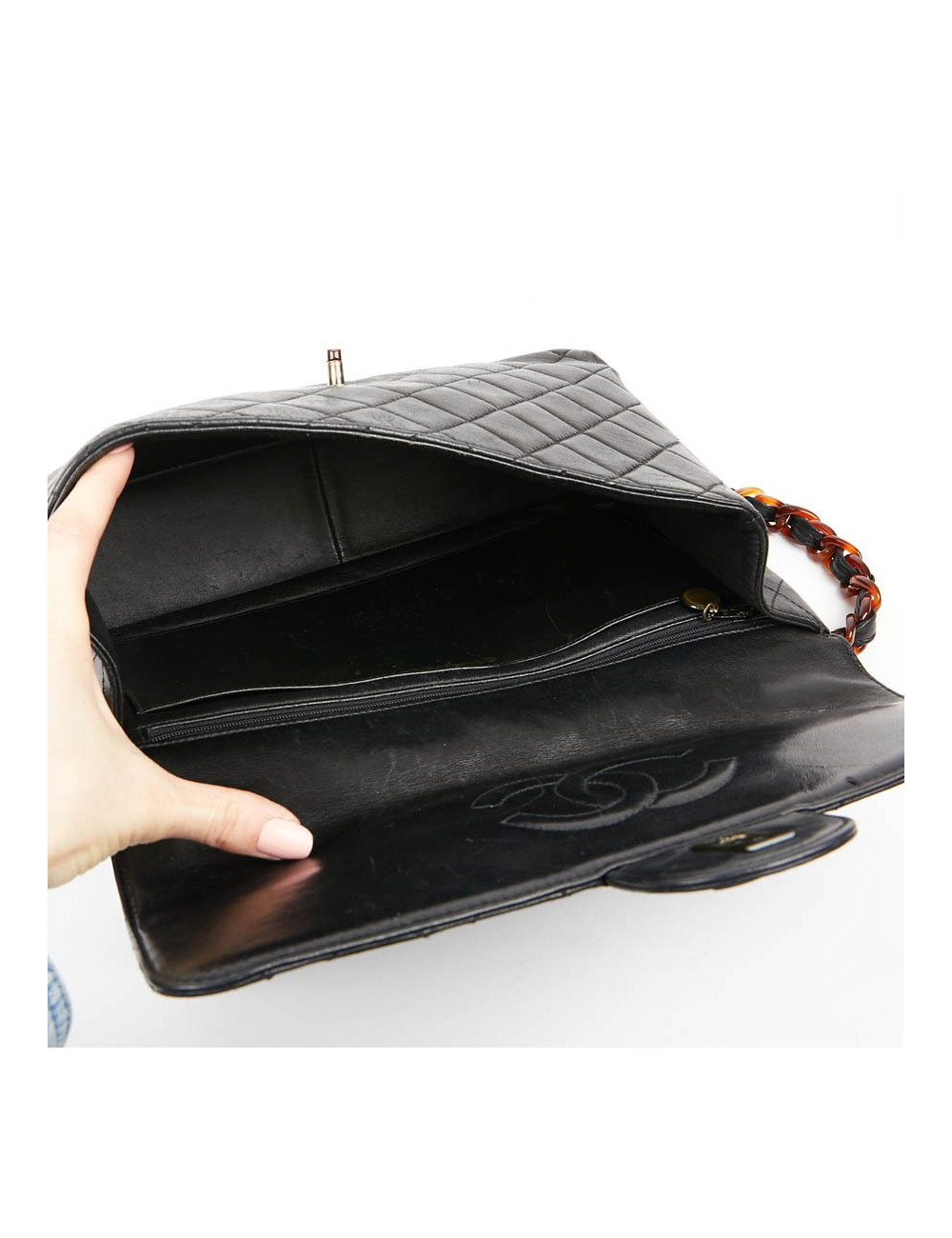 Sac CHANEL noir chaine façon écaille