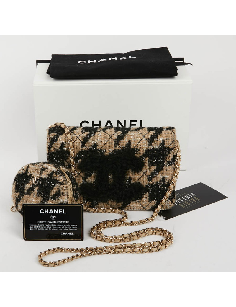 Sac en tweed CHANEL beige et noir