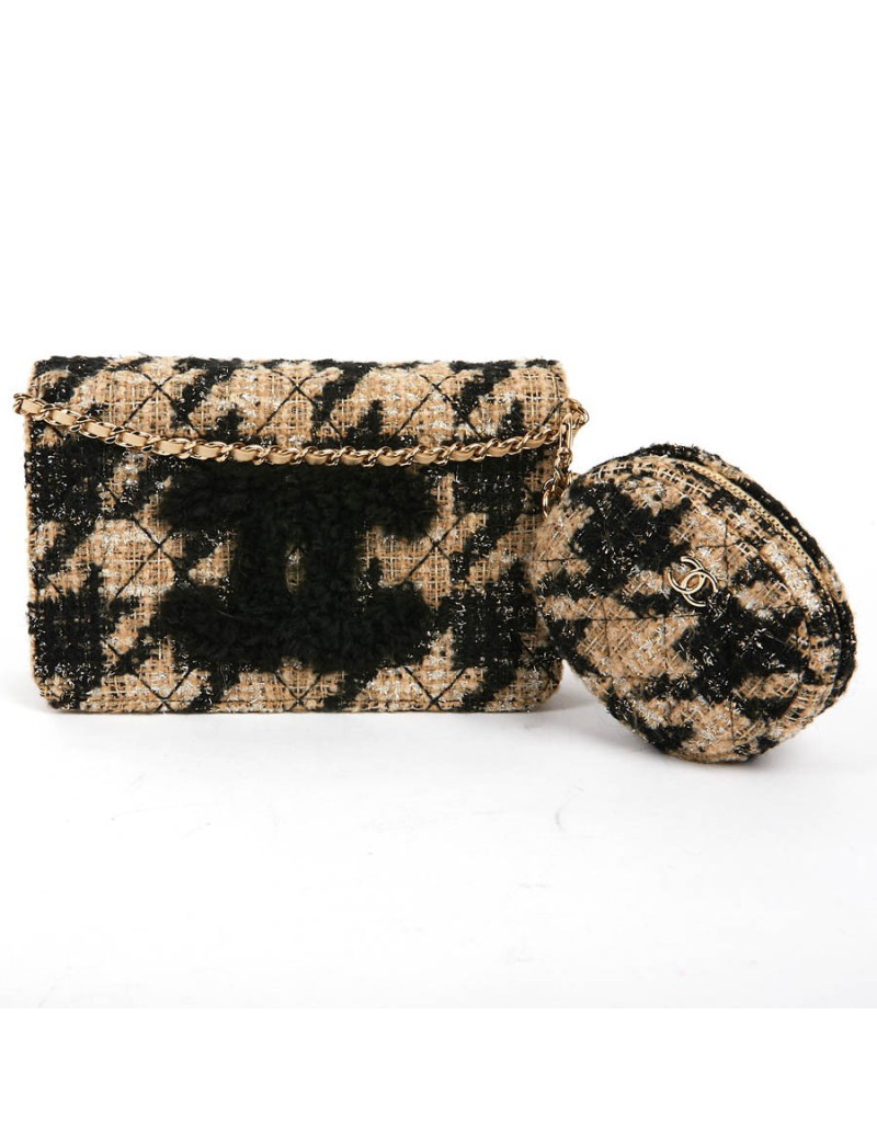 Sac en tweed CHANEL beige et noir
