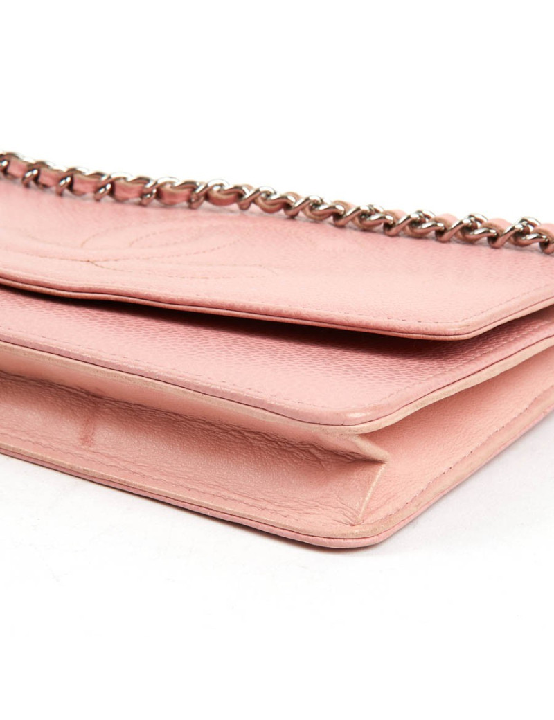 CHANEL Wallet on Chain in Grained Pink Leather