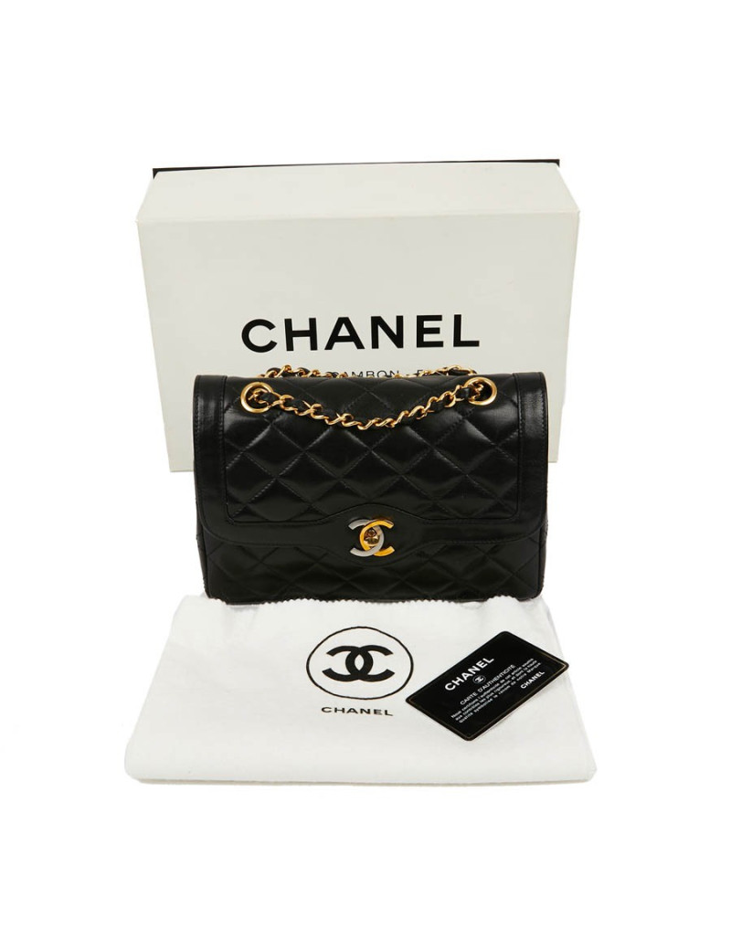 Sac couture vintage CHANEL en cuir d'agneau noir 