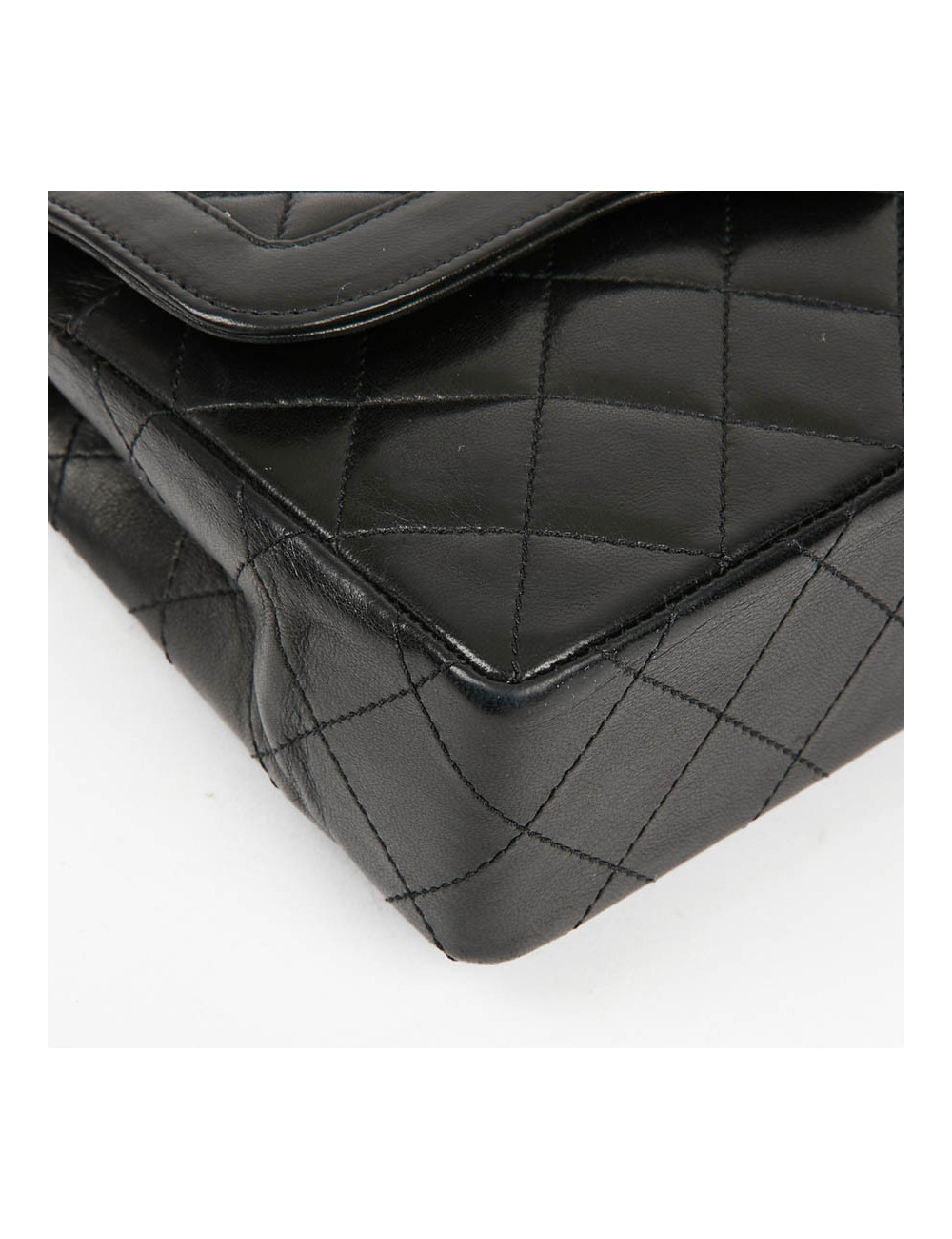 Sac couture vintage CHANEL en cuir d'agneau noir 