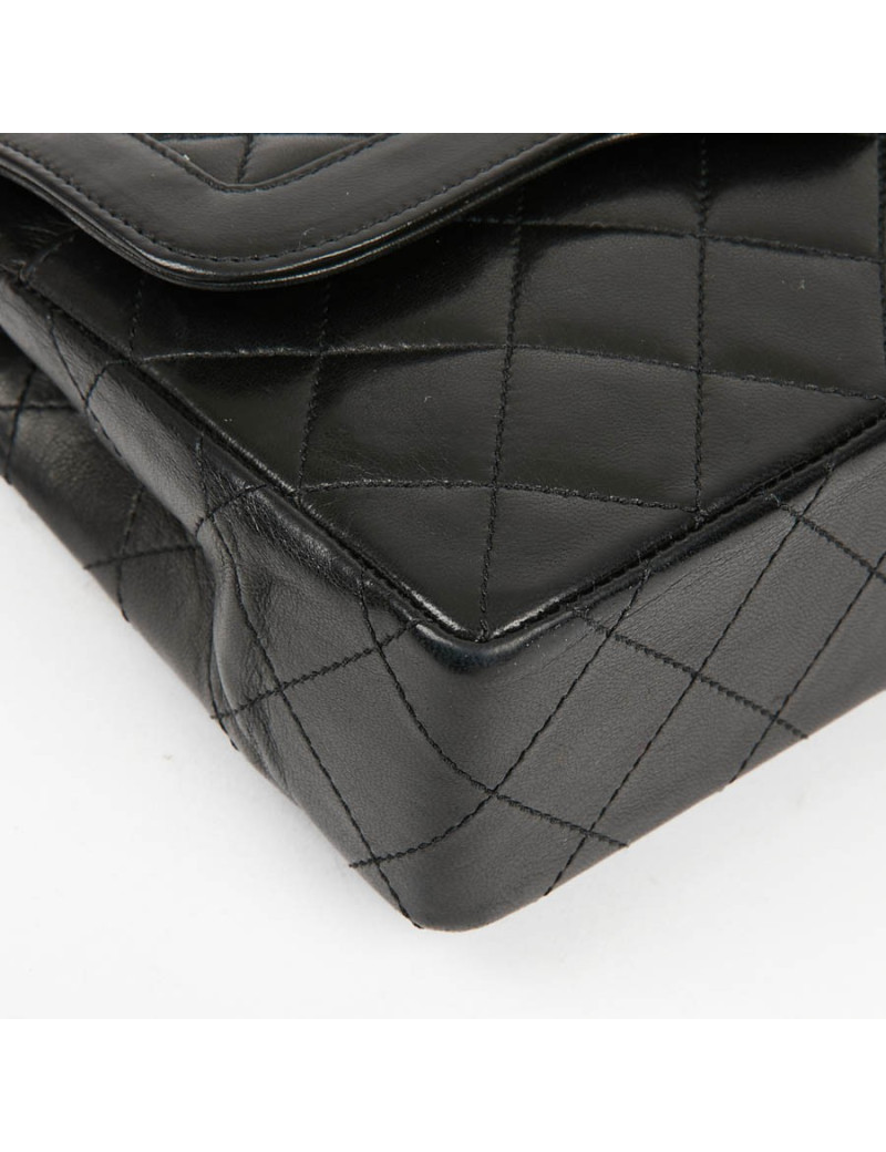 Sac couture vintage CHANEL en cuir d'agneau noir 