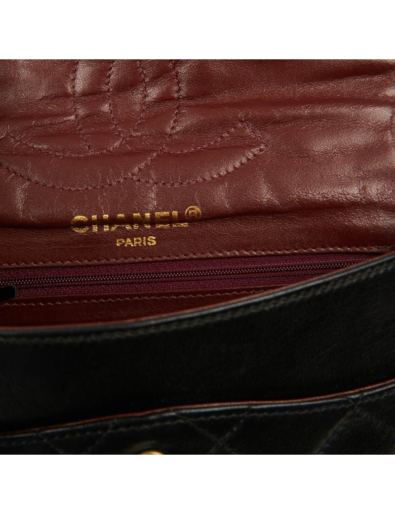 Sac couture vintage CHANEL en cuir d'agneau noir 