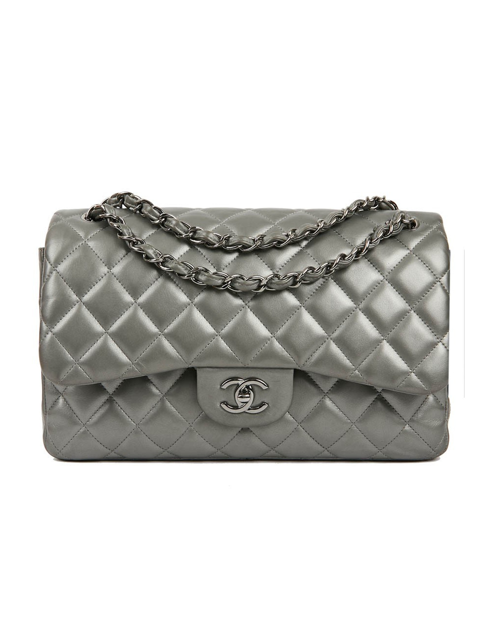 Sac classique CHANEL double rabat argenté