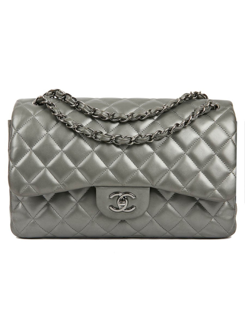 Sac classique CHANEL double rabat argenté