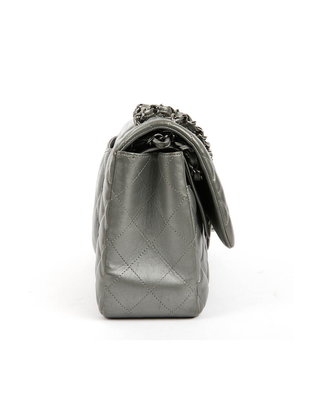 Sac classique CHANEL double rabat argenté