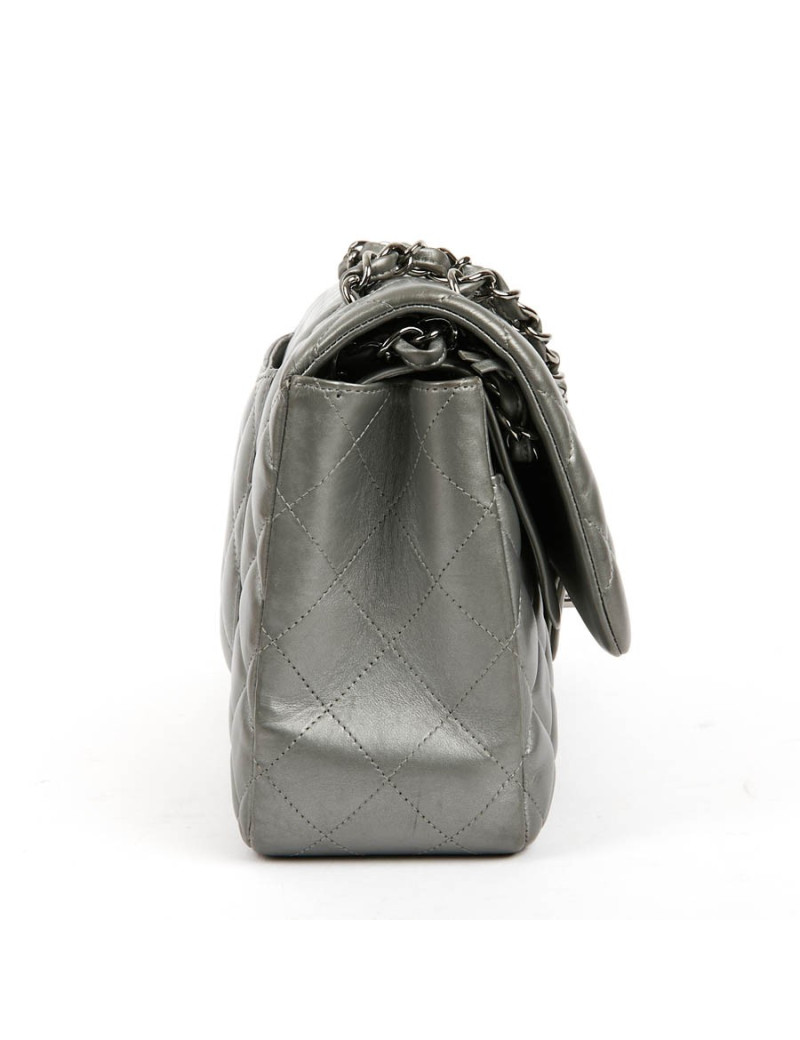 Sac classique CHANEL double rabat argenté