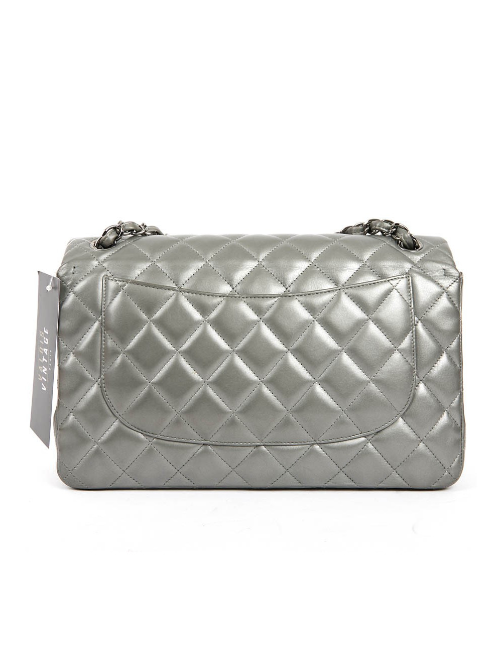 Sac classique CHANEL double rabat argenté