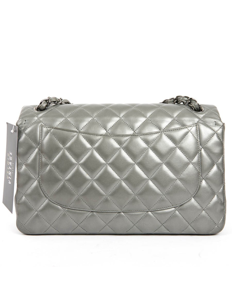 Sac classique CHANEL double rabat argenté