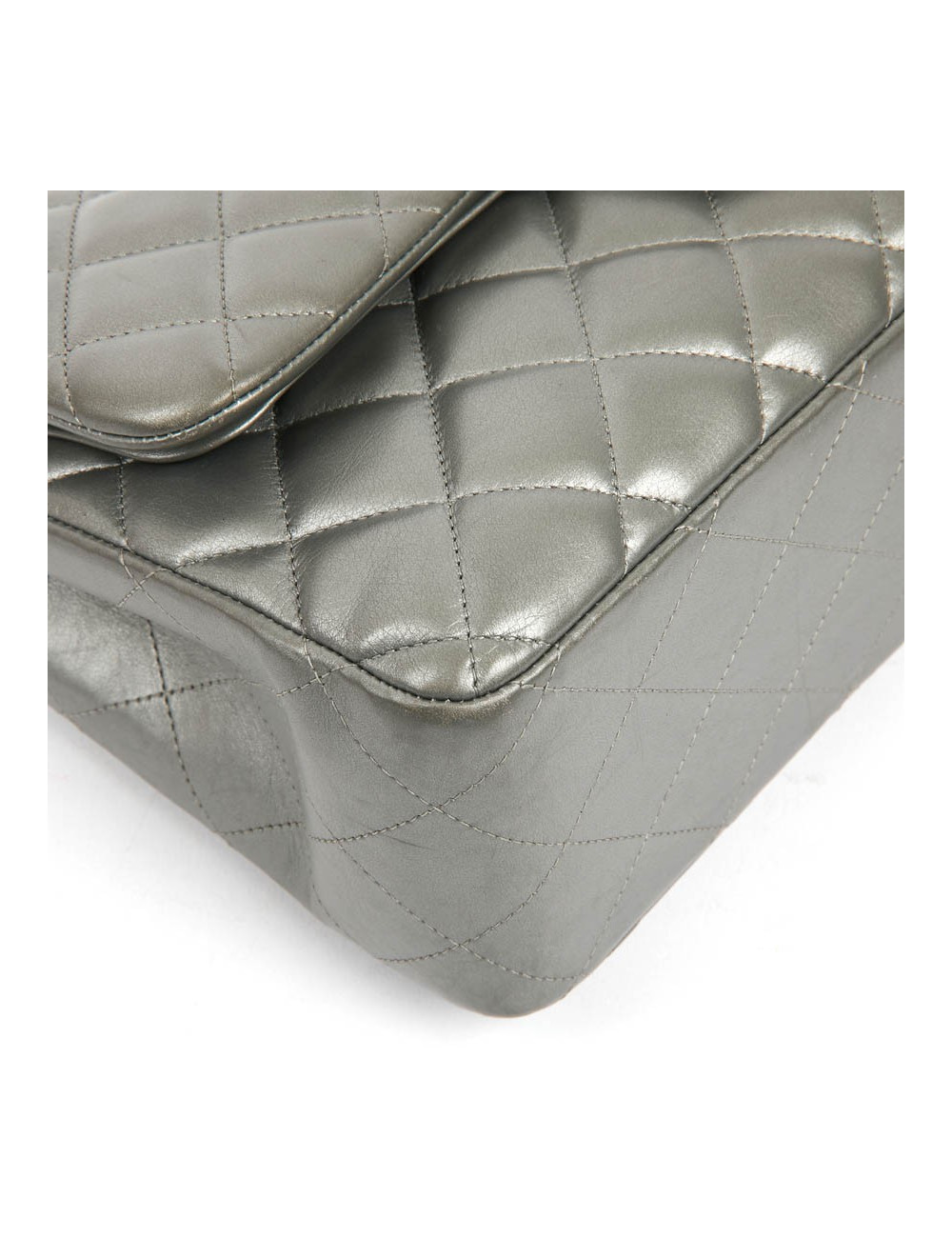 Sac classique CHANEL double rabat argenté