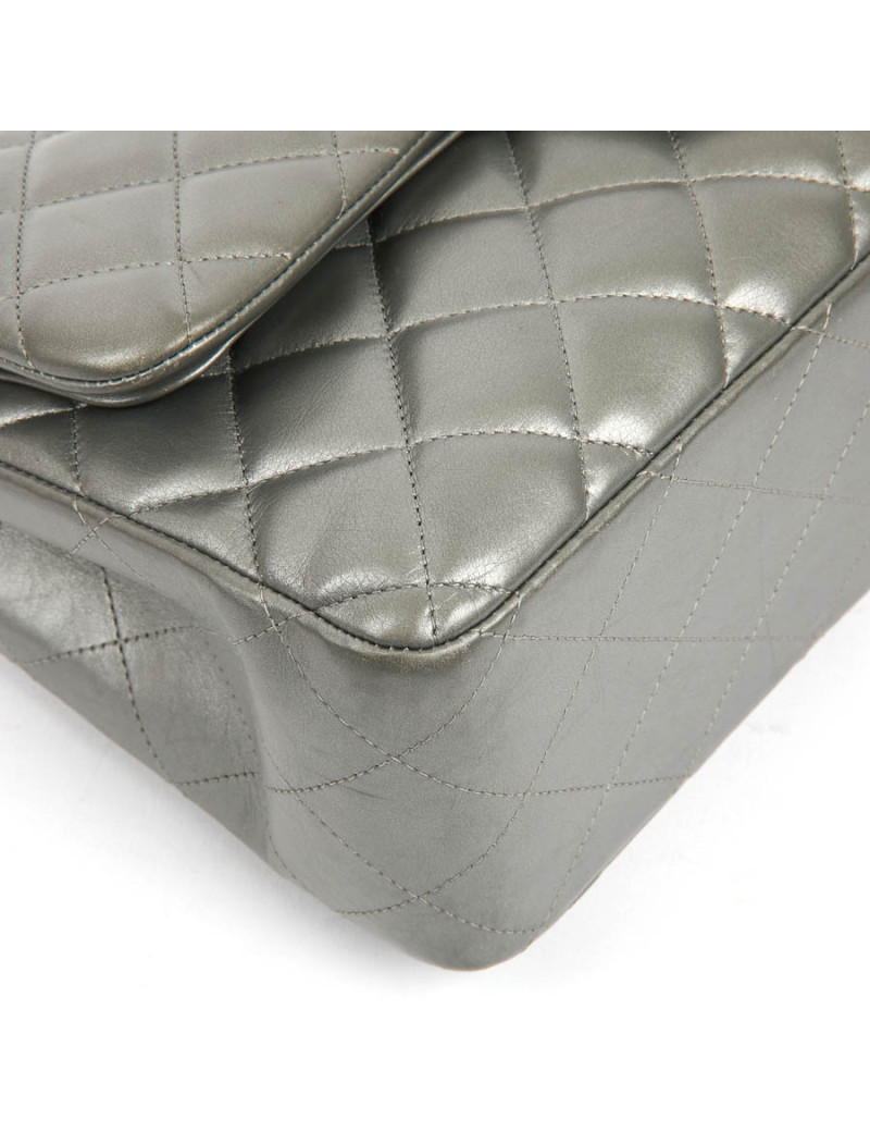 Sac classique CHANEL double rabat argenté