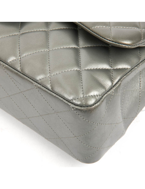 Sac classique CHANEL double rabat argenté