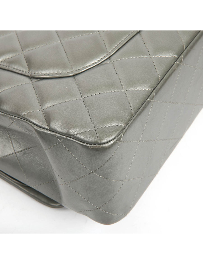 Sac classique CHANEL double rabat argenté